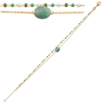 Les Tr&eacute;sors De Lily [R1112] - Bracelet Plaqu&eacute; Or 'Boho' aventurine dor&eacute; (2 rangs) - 8x6 mm roheline