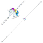 Les Tr&eacute;sors De Lily [R1577] - Bracelet Argent 'Licorne My Unicorn' blanc rose bleu argent&eacute; (rhodi&eacute;) - 10x7 mm mitmev&auml;rviline
