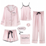 7 tk naiste pidžaamakomplekt &ouml;&ouml;s&auml;rk+&uuml;laosa+pikk l&uuml;hikeste p&uuml;kste komplekt Triibuline seksikas naiste pidžaama M puce punane v&auml;rv