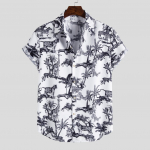Wilkk Men Fashion etniline l&uuml;hikeste varrukatega vabaaja tr&uuml;kiga Hawaii s&auml;rgi pluus T-s&auml;rk L valge