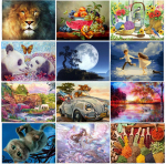 5D teemantmaal L&otilde;vi Panda &uuml;mmargune / ruudukujuline mosaiik kassi tikandiga seinakleebis Teemantpilt Full Round 20X30CM punane