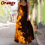 Naiste Mood Varrukateta Swing Long Sling Kleit Boho Tiev&auml;rviga 3D Prinditud Maxi kleidid Vabaaja spagetirihmadega suvekleidid Suures suuruses 5XL oranž