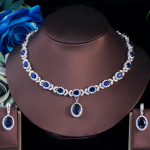 CMM Fashion valge kulla v&auml;rvi Cubic Zirconia Drop k&otilde;rvar&otilde;ngad kaelakee komplekt safiir