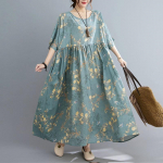 L&uuml;hikeste varrukatega &uuml;lisuured puuvillased vintage Naiste vabaaja pikad kleidid One Size