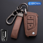 Nahast auto kaugjuhtimispuldi v&otilde;tme t&auml;iskaanega &uuml;mbris Toyota Auris Corolla Reiz Avensis Verso Yaris Aygo Rav4 Scion TC IM kestahoidja puldi jaoks E stytle Brown