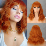 MISSQUEEN s&uuml;nteetilisest kiust l&uuml;hikesed lainelised parukas keskmise pikkusega naturaalse lainega juuksed koos tukkidega naistele oranž parukas Cosplay Party 30cm
