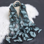 Kevad-suvi uus p&auml;ikesekaitsekreem siidist sall L&otilde;igatud lilledega sall Rose Jacquard sall Silk Organza Leaves-Water Blue