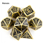 7 tk kuldne must topeltm&otilde;&otilde;gad metallist t&auml;ringud, mitmetahuline t&auml;ringukomplekt, sobib rollim&auml;nguks RPG DND Pathfinder lauam&auml;nguks kollane