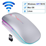 Juhtmeta hiir Bluetooth hiir Juhtmeta arvutihiir Rgb Laetav ergonoomiline LED taustvalgustusega Mause vaiksed hiired s&uuml;learvutile Wireless Silver B
