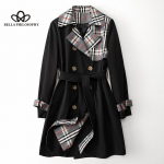 Kevadmood Briti stiilis tuulepluus Uus &uuml;likonnakrae Keskmise pikkusega naiste vabaaja jope Elegantne Trench-mantel M must