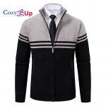 Cozy Up meeste kampsun 1/4 t&otilde;mblukuga triibuline pullover, s&uuml;gistalvise v&auml;rvi plokk-polo kampsun XL hall
