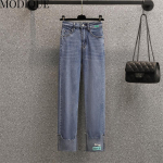 MODIQUE Autumn Plus Size Uued naiste elastsed sirged pahkluuni ulatuvad p&uuml;ksid Daami p&otilde;hilised vabaaja t&auml;ispikad teksap&uuml;ksid Naiste pikad puuvillased p&uuml;ksid L sinine