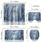 4tk Winter Forest Du&scaron;ikardinate Komplekt Dekoratiivne Vannitoa Komplekt Veekindel libisemiskindel vaip WC kate Vannimatt 12 Konksu