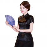 Naiste vabaajamood Cheongsami l&uuml;hikesed n&ouml;&ouml;bid Pluus Blossom ploomikraega Slim 2XL must