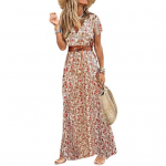 Kleidiv&ouml;&ouml; Pehmed riided Stiilne Paisley Print Belt Maxi kleit kuup&auml;evaks S pruun