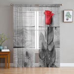 Roosi lillede puitplaadist t&uuml;lli l&auml;bipaistvad kardinad elutuppa Magamistoa k&ouml;&ouml;k akende jaoks Voile kardinad kodukaunistus 135W x 114H(cm)
