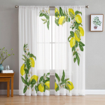 Tsitrusviljade sidruni&otilde;ied ja -viljad L&auml;bipaistev kardin elutuppa Moodsad Voile t&uuml;lli aknakardinad magamistoa k&ouml;&ouml;gi kardinad 135W x 114H(cm)
