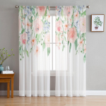 Akvarell Lilled Roosad roosid L&auml;bipaistvad aknakardinad Elutoa Magamistoa Voile T&uuml;llkardinad Kangast kardinad k&ouml;&ouml;ki 135W x 114H(cm)