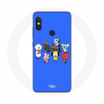 Coque pour Xiaomi Redmi Note 5 Pro BTS BT21 Tata Chimmy Cooky Rj Koya Shooky Et Mang Jouent De la musique Fond Bleu