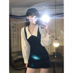 Pikkade varrukatega minikleidid naistele Korea moe stiil armas seksikas Peter Pan krae A-line v&otilde;lts 2 tk vabaaja Vestidos &scaron;ikk S beež