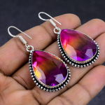Natural Bi-Color Tourmaline Gemstone 925 Sterling Silver Earring 1.97 w3n20