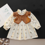 Kevad-s&uuml;gis Laste Prindikleidid Puuvillane pikkade varrukatega Printsessi lilleline kleit t&uuml;drukutele Lasteriided 2024 Uus 80 pruun