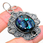 Natural Mexican Dico Glass,Spinel Stone 925 Sterling Silver Pendant 2.36 b4u44