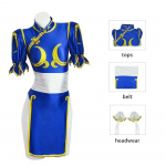 Chun Li Cosplay Kleit Kost&uuml;&uuml;m M&auml;ng SF Chunli Rollim&auml;ng Sinine Qipao Komplekt Jackie Kung fu Halloweeni Peo &Uuml;likond L&otilde;bu P&auml;rast L