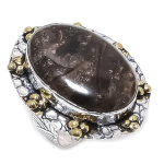 Natural African Moss Gemstone 925 Sterling Silver Two Tone Ring Size 9 f6w11