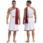 Meeste Vana-Kreeka Toga varrukatega, &uuml;hel &otilde;lal, tikitud &auml;&auml;ristega varrukateta r&uuml;&uuml; Halloweeni cosplay vintage-teemaline n&auml;itusekost&uuml;&uuml;m M burgundiapunane