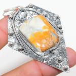 Natural Maligano Jasper, White Topaz 925 Sterling Silver Pendant 2.84 z7o46