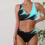 Naiste ujumisriided bikiinid, 2-osaline ujumistrikoo, seljata p&auml;itseteta rannariided, sinise kala kaalud, prinditud ujumisriided rippuva kaelaga ujumistrikoo 5XL