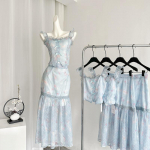 Sinised 2-osalised kleidikomplektid 2024. aasta suvised prantsuse retro elegantsed Bodycon Y2k k&auml;rbitud topid + magusad seelikud haldjastiilis rannapeo esteetika XS sinine