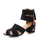 Naiste etnilise stiiliga tikitud keskmise kontsaga sandaalid, suvised paksu kontsaga elegantsed retroh&otilde;ngulised lahtise varbaga kingad 35 punane/must