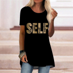 Suures suuruses naiste suvised l&auml;ikivad kirjad, tr&uuml;kitud mugavad l&uuml;hikeste varrukatega &uuml;mmarguse kraega T-s&auml;rk vabaaja kottis keskmise pikkusega t-s&auml;rk XS must