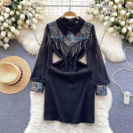 Uus kevadsuvi vintage lilltikandiga kleit naiste pikkade varrukatega &scaron;ikk pulmafestivalile Black A Line Mini Vestidos S