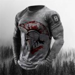 3D-printimine O-kaelusega pikad varrukad Plus Size T-s&auml;rk Meeste riided Retro meeste pikkade varrukatega T-s&auml;rk Skull Long T-s&auml;rk Meeste T&auml;nav 4XL