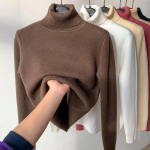 Naiste kilpkonnakaelusega talvekampsun Elegantne paks, soe naiste kootud pullover, avara kudumiga džemper S valge