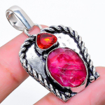 Ruby Natural Garnet Gemstone 925 Sterling Silver Jewelry Pendant 1.85 m6l98