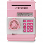 1 tk laste rahakast, 3 aastat vana armas mini pangaautomaadi rahahoiukast PIN-koodi/muusikaga, automaatselt kerivad paberist rahahoiukasti m&auml;nguasjad roosa