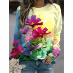 Harajuku Uus 3D V&auml;rvilised Lilled Printimine Pusad Naiste Mood T&auml;navar&otilde;ivad Pulloverid Talvised T&uuml;drukud Lillelised graafilised riided Top S