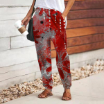 Naiste 3D-sinised &otilde;&otilde;nsad kr&uuml;santeemprinteriga p&uuml;ksid, paelad, elastsed v&ouml;&ouml;kohad, vabad p&uuml;ksid vabaaja pikad p&uuml;ksid taskutega p&uuml;ksid XS punane