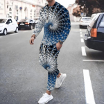 Uus Mood Meeste 2-osaline Spordir&otilde;ivaste 3D-prindiga Optiline Illusioon Pikkade varrukatega T-s&auml;rgi Komplekt Street Casual Meeste 2-osaline T-s&auml;rgi Komplekt M