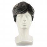 Men's gray black fluffy short straight hair 4inch