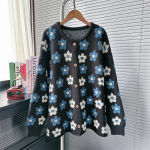 Retro Heavy Jacquard Magusate lilledega kampsun Naiste s&uuml;gis- ja talvine avar laisa tuulega pehme kootud kampsun jakk One size