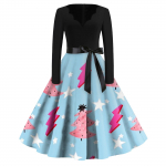 Naiste vabaaja mood V kaelusega pikkade varrukatega j&otilde;ulutr&uuml;kiga vintage pikk kleit L