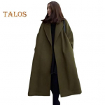 Naiste Villane jope Ujutatav krae &uuml;hev&auml;rviline mantel s&auml;&auml;re keskpaigani, termiline pikkade varrukatega pendelr&auml;ndel tutvumine kevad s&uuml;gistalvine mantel M must