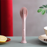 Kolm-&uuml;hes kaasaskantav noa ja kahvli lusikas Perekonna plastikust lusika ja kahvliga L&auml;&auml;ne toidu lauan&otilde;ude komplekt lastele One Size roosa