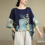 Suvine puuvillane linane pluus etnilises stiilis nahkhiire varrukas lahtine suur naiste &uuml;markaelus T-s&auml;rk One Size