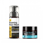 Ustraa Bright Night Kit - Foaming Face Wash - For Skin Brightening - 150 ml | Helps Prevent Blackheads | NO SLS & Night Cream - De-tan & Anti-aging